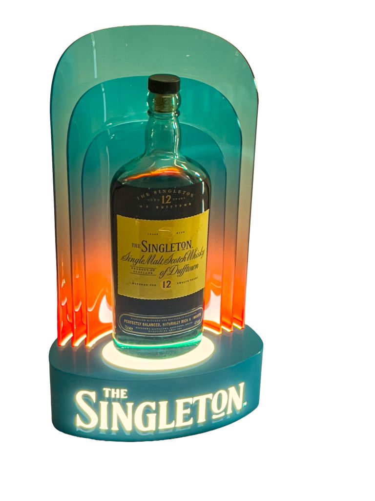 Illuminated Bottle Glorifier custom illuminated acrylic bottle glorifier with green and orange LED lighting