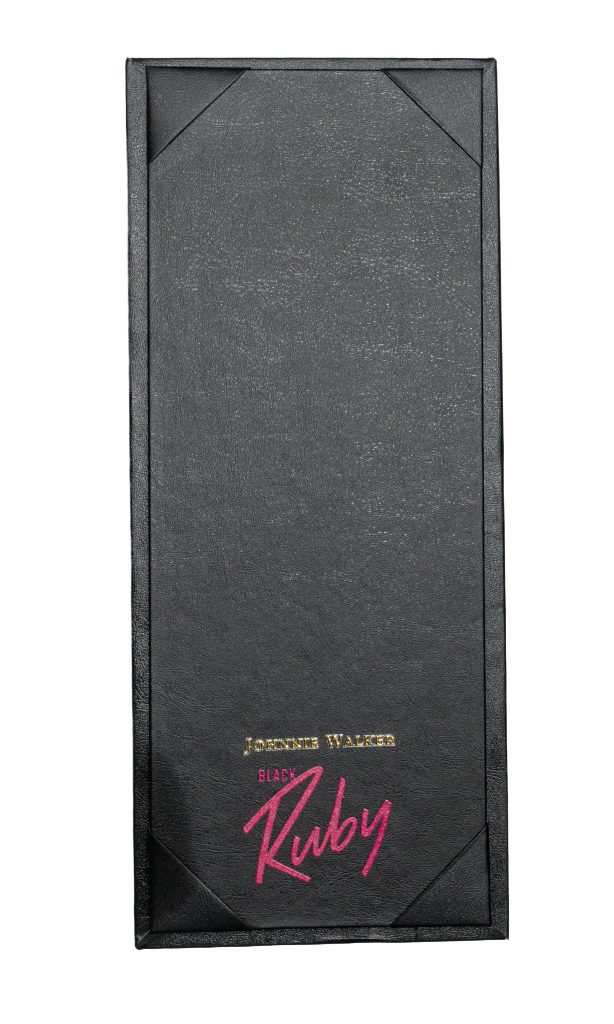Custom Branded Menu Sleeve custom black PU leather menu sleeve with gold and pink foil branding