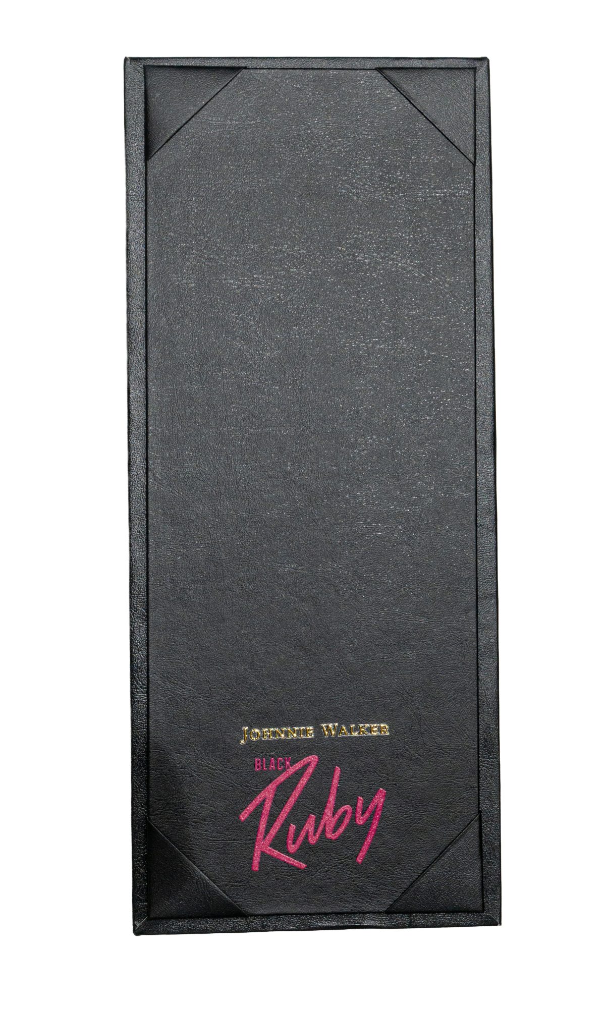 custom black PU leather menu sleeve with gold and pink foil branding