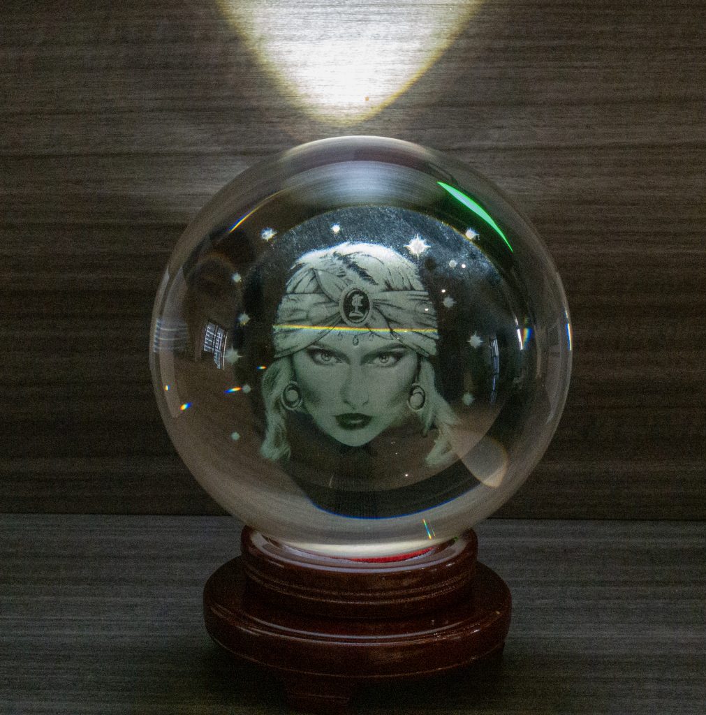 Laser Engraved Crystal Ball custom laser engraved crystal ball on dark wooden display base
